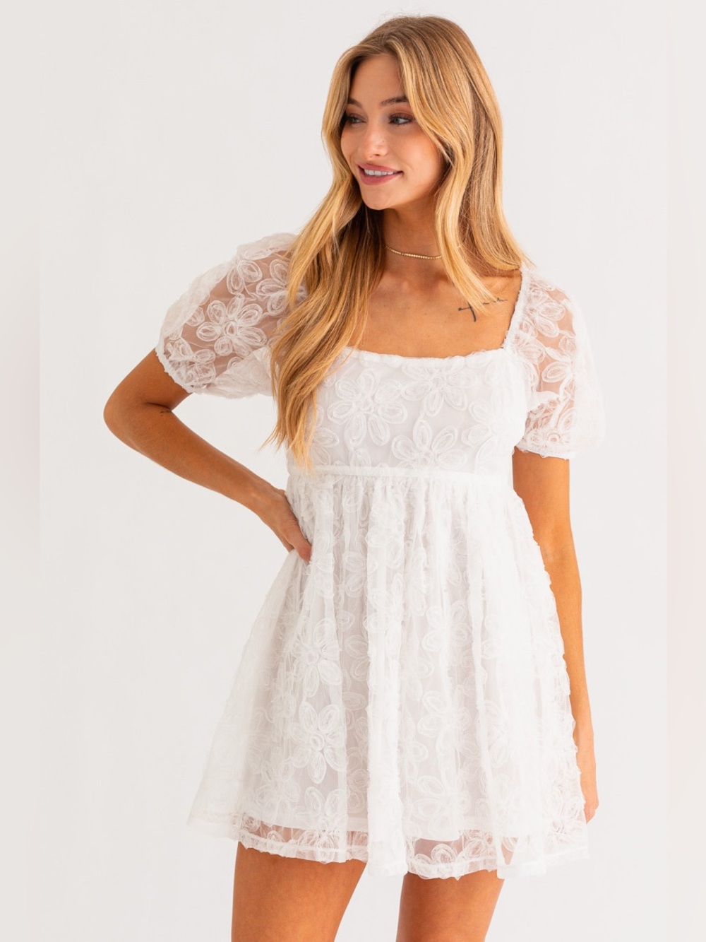 Lace Floral White Dress
